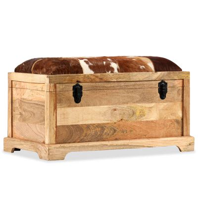 vidaXL Storage Bench Genuine Leather and Solid Mango Wood 80x44x44 cm