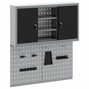 vidaXL Tool Cabinet Set with Shelf 3 pcs Black Powder-Coated Steel