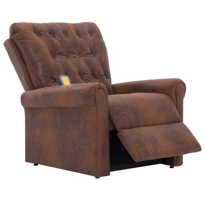 vidaXL Massage Recliner Chair Brown Faux Suede Leather