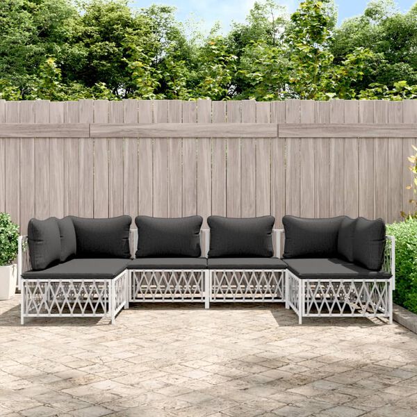 vidaXL 6 Piece Garden Lounge Set with Cushions White Steel