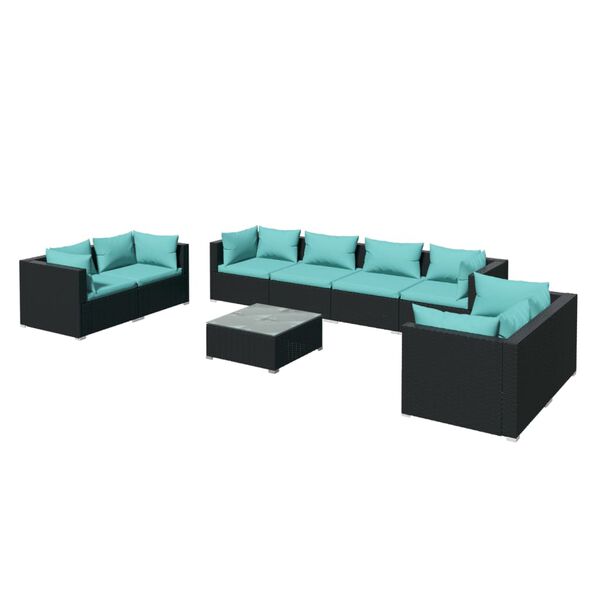 vidaXL 9 Piece Garden Lounge Set with Cushions Poly Rattan Black