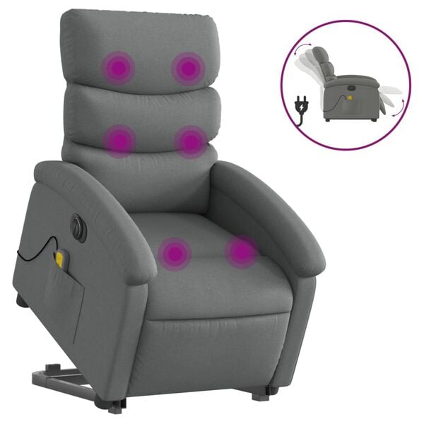 vidaXL Electric Stand up Massage Recliner Chair Dark Grey Fabric