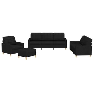 vidaXL 4 Piece Sofa Set with Cushions Black Fabric
