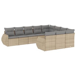 vidaXL 10 Piece Garden Sofa Set with Cushions Beige Poly Rattan
