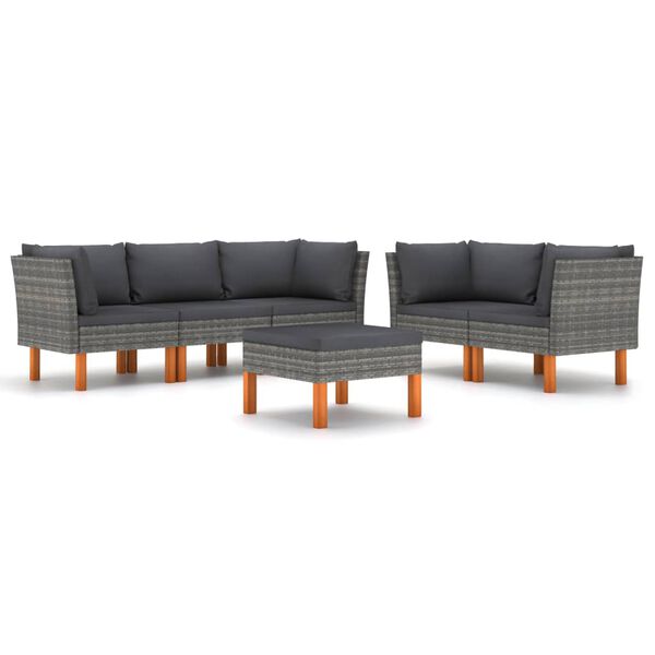 vidaXL 6 Piece Garden Lounge Set with Cushions Poly Rattan Grey