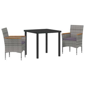 vidaXL Garden Dining Set 3 pcs Grey Poly Rattan