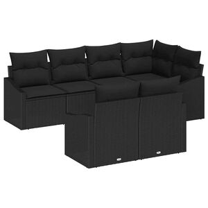 vidaXL Garden Sofa Set with Cushion 7 pcs Black Poly Rattan