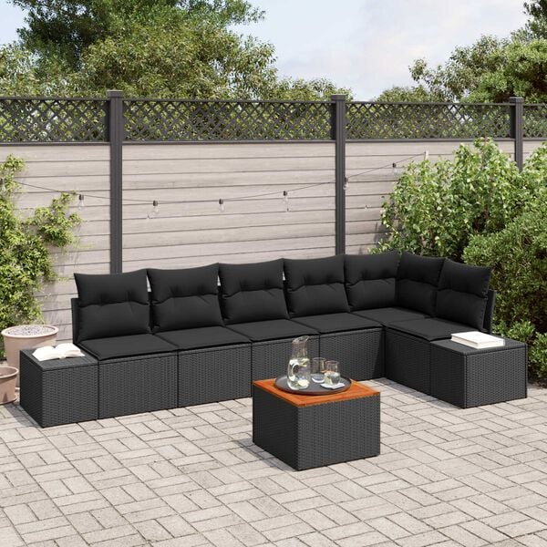 vidaXL Garden Sofa Set with Storage 7 pcs Black Poly Rattan