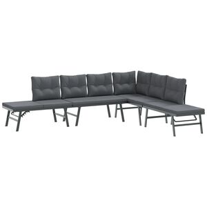 vidaXL 4 Piece Garden Benches with Cushions Black Powder-coated Steel