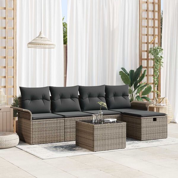 vidaXL Garden Sofa Set with Cushion 6 pcs Grey Poly rattan