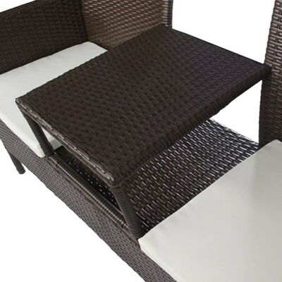 vidaXL 2-Seater Garden Sofa with Tea Table Poly Rattan Brown