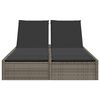 vidaXL Double Sun Lounger with Cushions Grey Poly Rattan