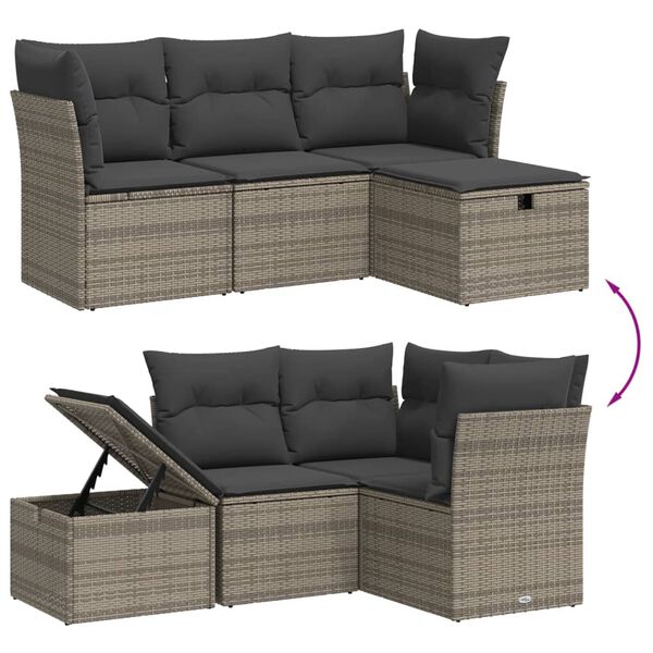 vidaXL 4 Piece Garden Sofa Set with Cushions Grey Poly Rattan