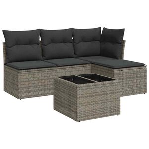 vidaXL 5 Piece Garden Sofa Set with Cushions Grey Poly Rattan