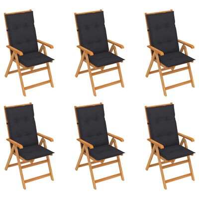 vidaXL Garden Chairs 6 pcs with Anthracite Cushions Solid Teak Wood