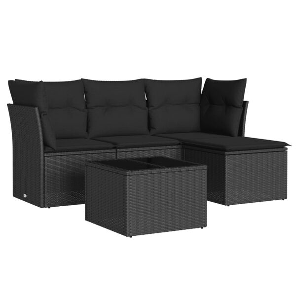 vidaXL 5 Piece Garden Sofa Set with Cushions Black Poly Rattan