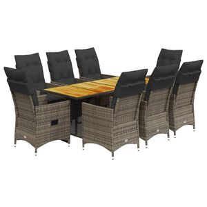 vidaXL 9 Piece Garden Dining Set with Cushions Grey Poly Rattan