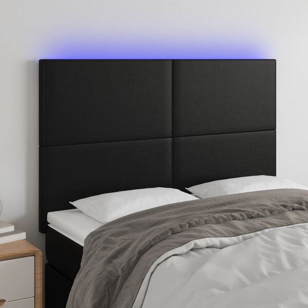 vidaXL LED Headboard Black 144 cm Faux Leather