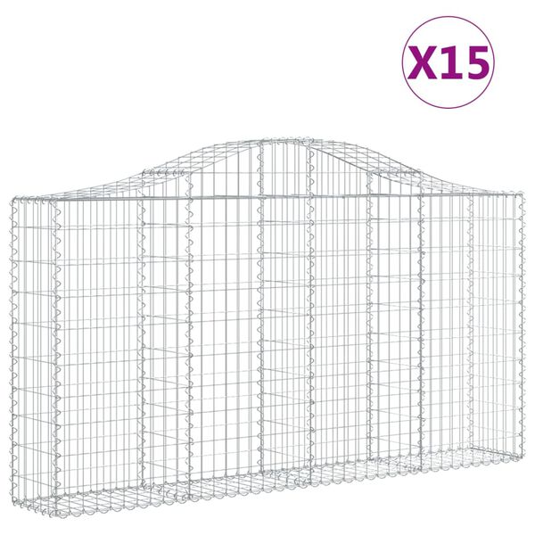 vidaXL Arched Gabion Baskets 15 pcs 200x30x100/120 cm Galvanised Iron