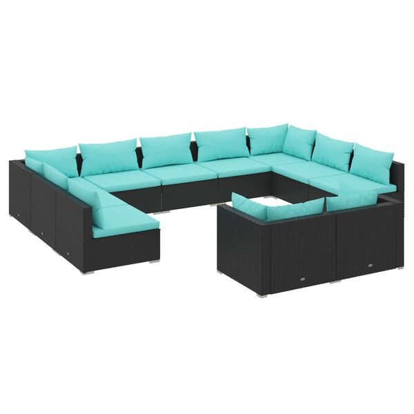 vidaXL 11 Piece Garden Lounge Set with Cushions Black Poly Rattan