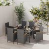 vidaXL 7 Piece Outdoor Dining Set with Cushions Poly Rattan Black and Grey