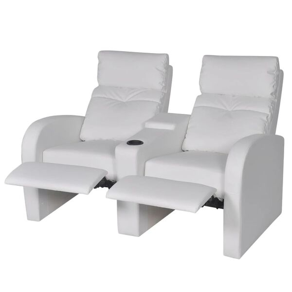 Artificial Leather Home Cinema Recliner Reclining Sofa 2-seat White