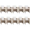 vidaXL 11 Piece Outdoor Dining Set with Cushions Poly Rattan Beige