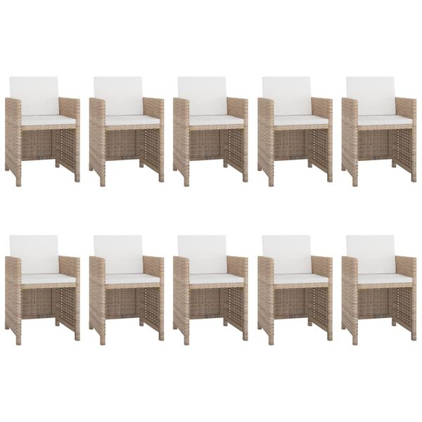 vidaXL 11 Piece Outdoor Dining Set with Cushions Poly Rattan Beige
