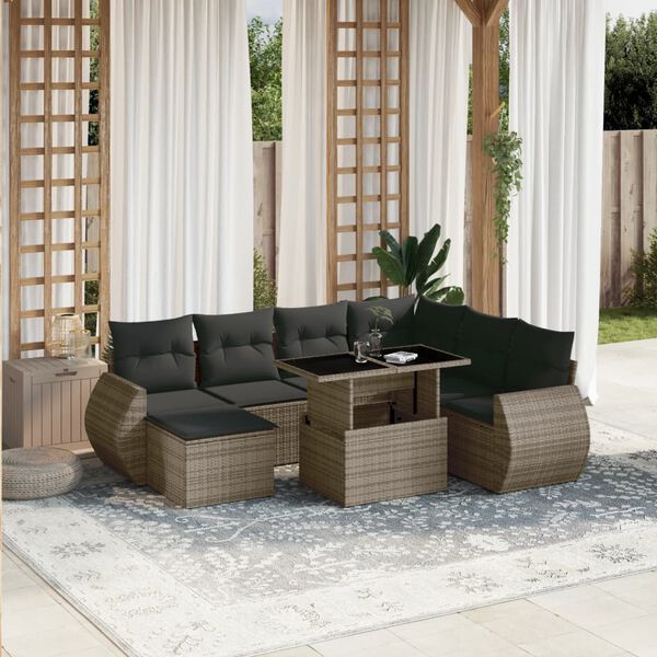 vidaXL 8 Piece Garden Sofa Set with Cushions Grey Poly Rattan