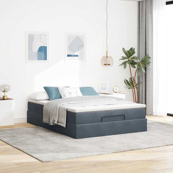 vidaXL Ottoman Bed with Mattress Dark Grey Double Velvet