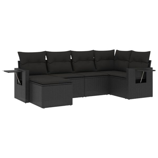 vidaXL 6 Piece Garden Sofa Set with Cushions Black Poly Rattan