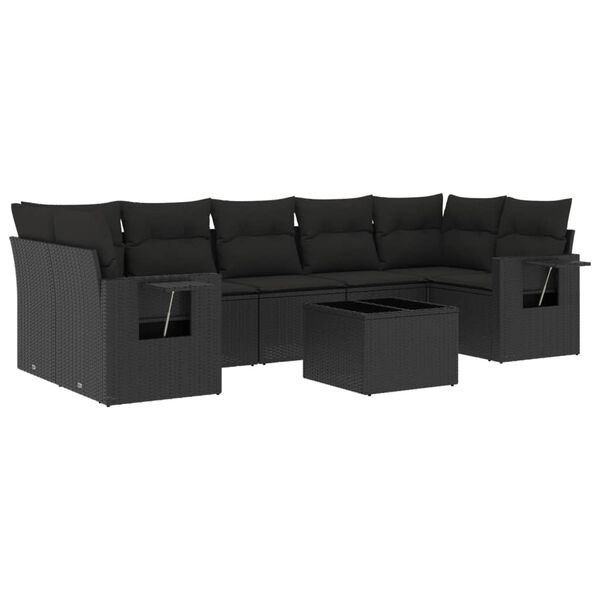 vidaXL 8 Piece Garden Sofa Set with Cushions Black Poly Rattan