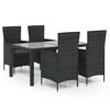 vidaXL 5 Piece Outdoor Dining Set with Cushions Poly Rattan Black