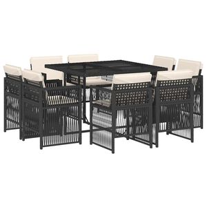 vidaXL 9 Piece Garden Dining Set with Cushions Black Poly Rattan