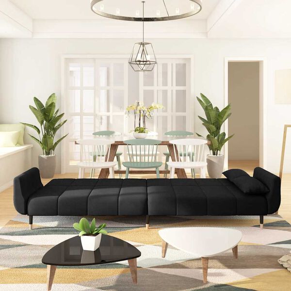 vidaXL 2-Seater Sofa Bed with Two Pillows Black Velvet