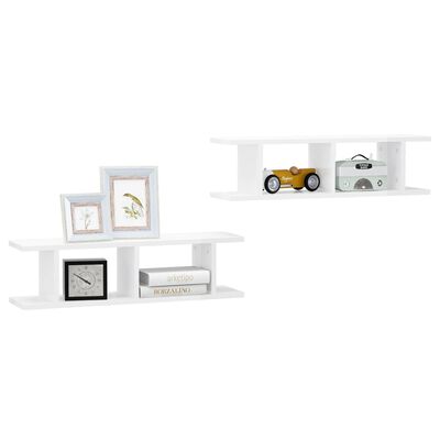 vidaXL Wall Shelves 2 pcs High Gloss White 75x18x20 cm Engineered Wood