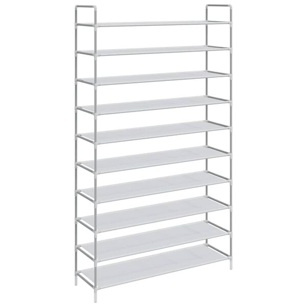 vidaXL Shoe Rack with 10 Shelves Metal and Non-woven Fabric Silver