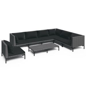 vidaXL 8 Piece Garden Lounge Set with Cushions Poly Rattan Dark Grey