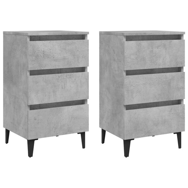 vidaXL Bed Cabinet with Metal Legs 2 pcs Concrete Grey 40x35x69 cm
