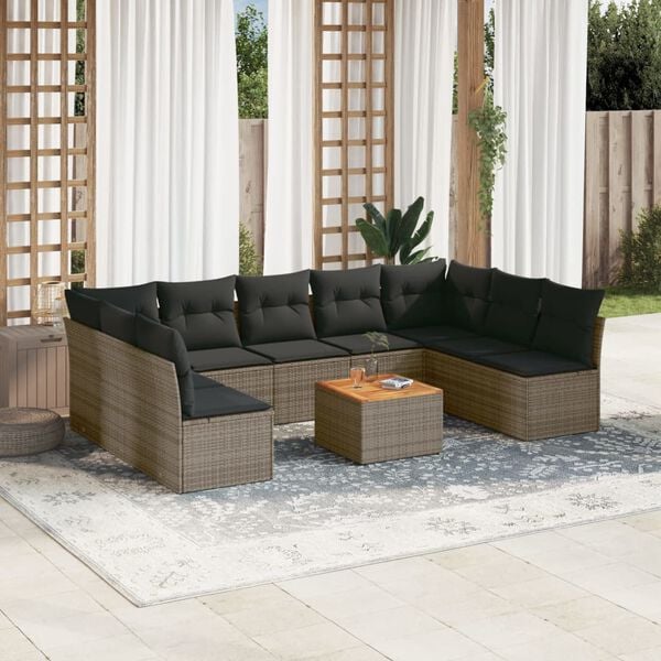 vidaXL 10 Piece Garden Sofa Set with Cushions Grey Poly Rattan