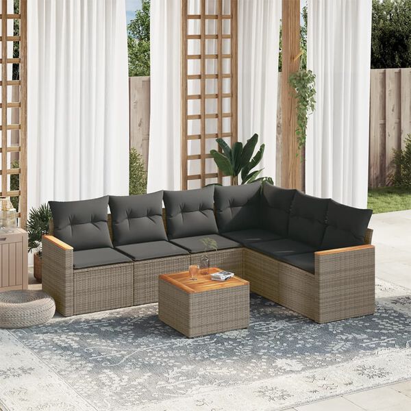vidaXL 7 Piece Garden Sofa Set with Cushions Grey Poly Rattan
