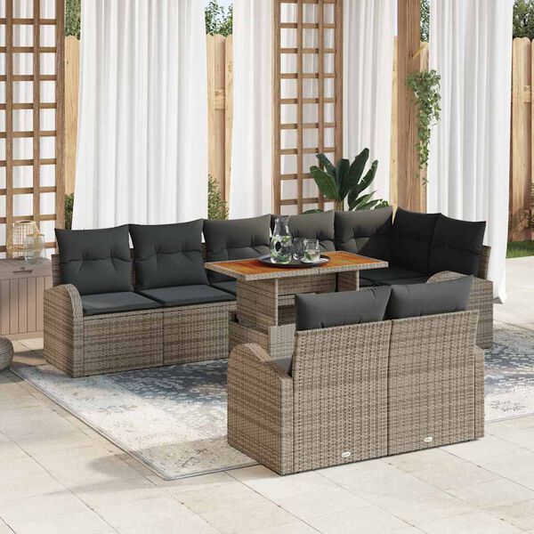 vidaXL Garden Sofa Set with Storage 9 pcs Grey Poly rattan