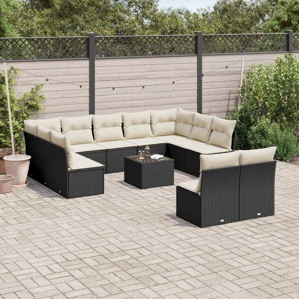 vidaXL 12 Piece Garden Sofa Set with Cushions Black Poly Rattan