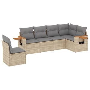 vidaXL 6 Piece Garden Sofa Set with Cushions Beige Poly Rattan