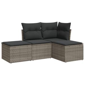 vidaXL 4 Piece Garden Sofa Set with Cushions Grey Poly Rattan