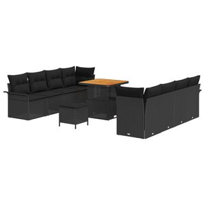 vidaXL Garden Sofa Set with Cushion 11 pcs Black Poly Rattan