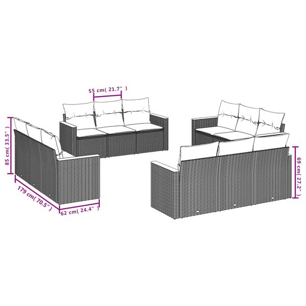 vidaXL 12 Piece Garden Sofa Set with Cushions Grey Poly Rattan