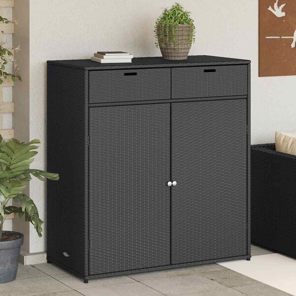 vidaXL Garden Storage Cabinet Black 105x55x113 cm Poly Rattan