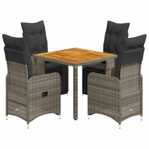 vidaXL 5 Piece Garden Bistro Set with Cushions Grey Poly Rattan