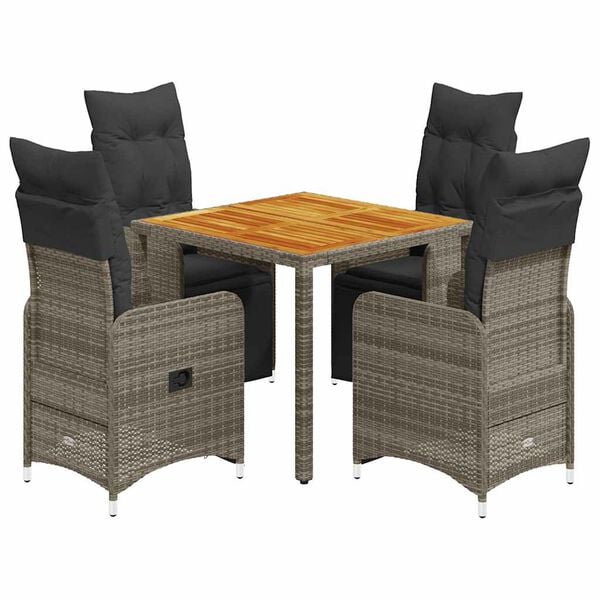 vidaXL 5 Piece Garden Bistro Set with Cushions Grey Poly Rattan